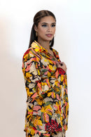 Yellow Sequin Blouse – Sparkly Floral Party Shirt Women
