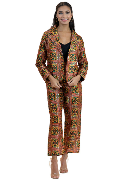 Geometric Print Co-Ord Set – Blazer & Tapered Pants Suit