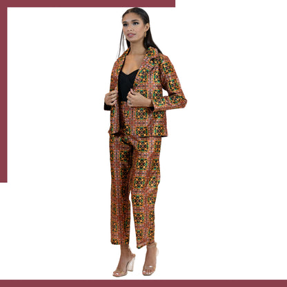 Geometric Print Co-Ord Set – Blazer & Tapered Pants Suit