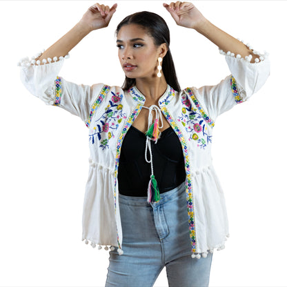 Floral Peplum Blouse – Puff Sleeve Tie-Front Printed Shirt