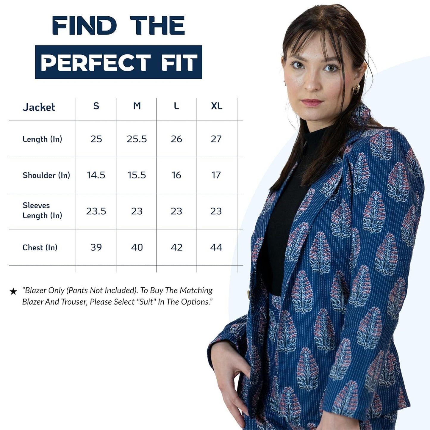 Blue Leaves Floral Blazer – Linen Blend Printed Jacket