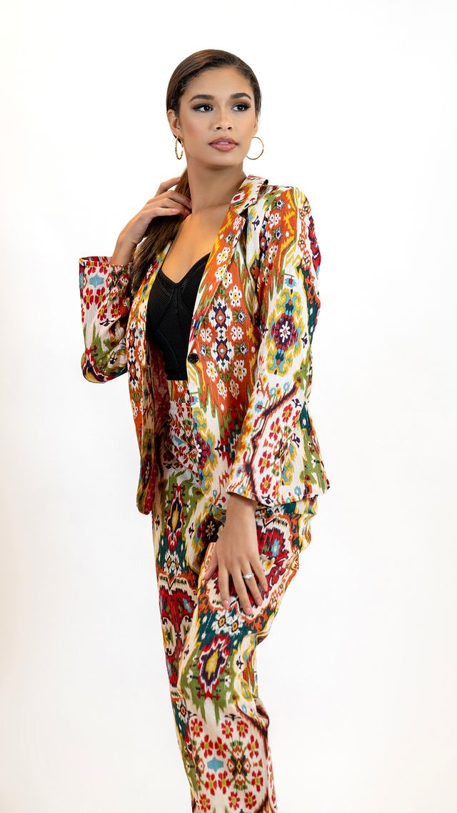 Women’s Moroccan Blazer & Pants – Elegant 2 Piece Outfit- Multicolor