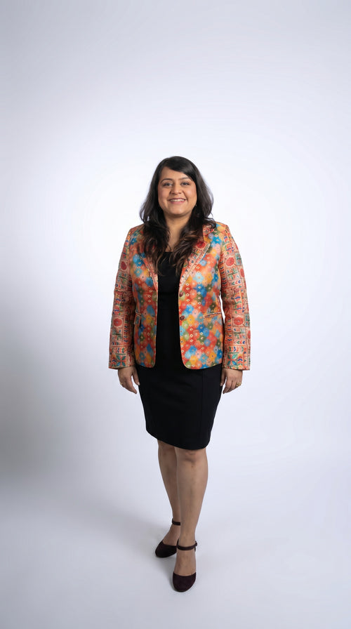 Colorful Handcrafted Dual Printed Blazer for Women – Artisan Printed Jacket