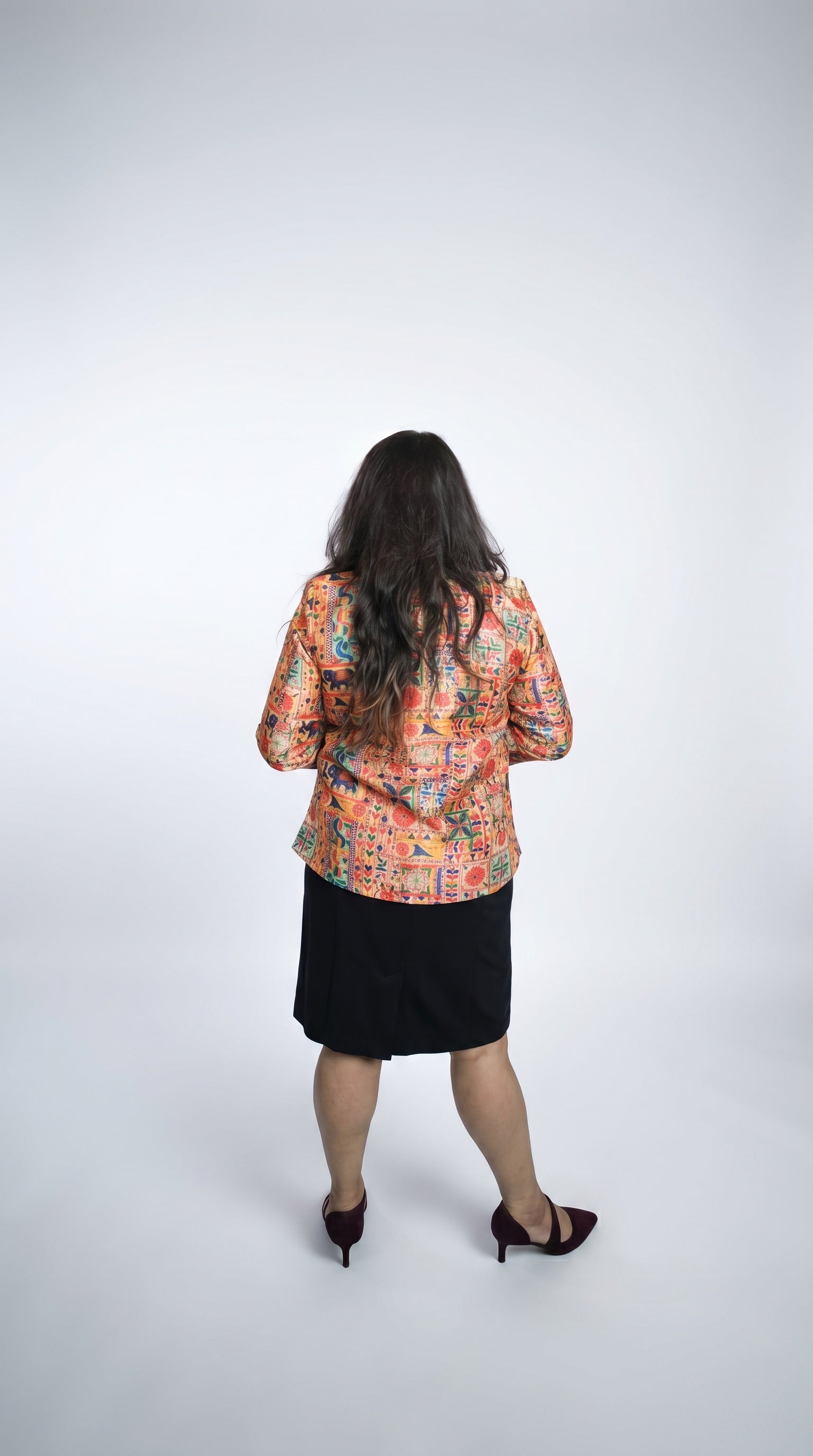 Colorful Handcrafted Dual Printed Blazer for Women – Artisan Printed Jacket