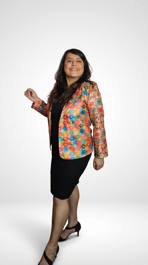 Colorful Handcrafted Dual Printed Blazer for Women – Artisan Printed Jacket