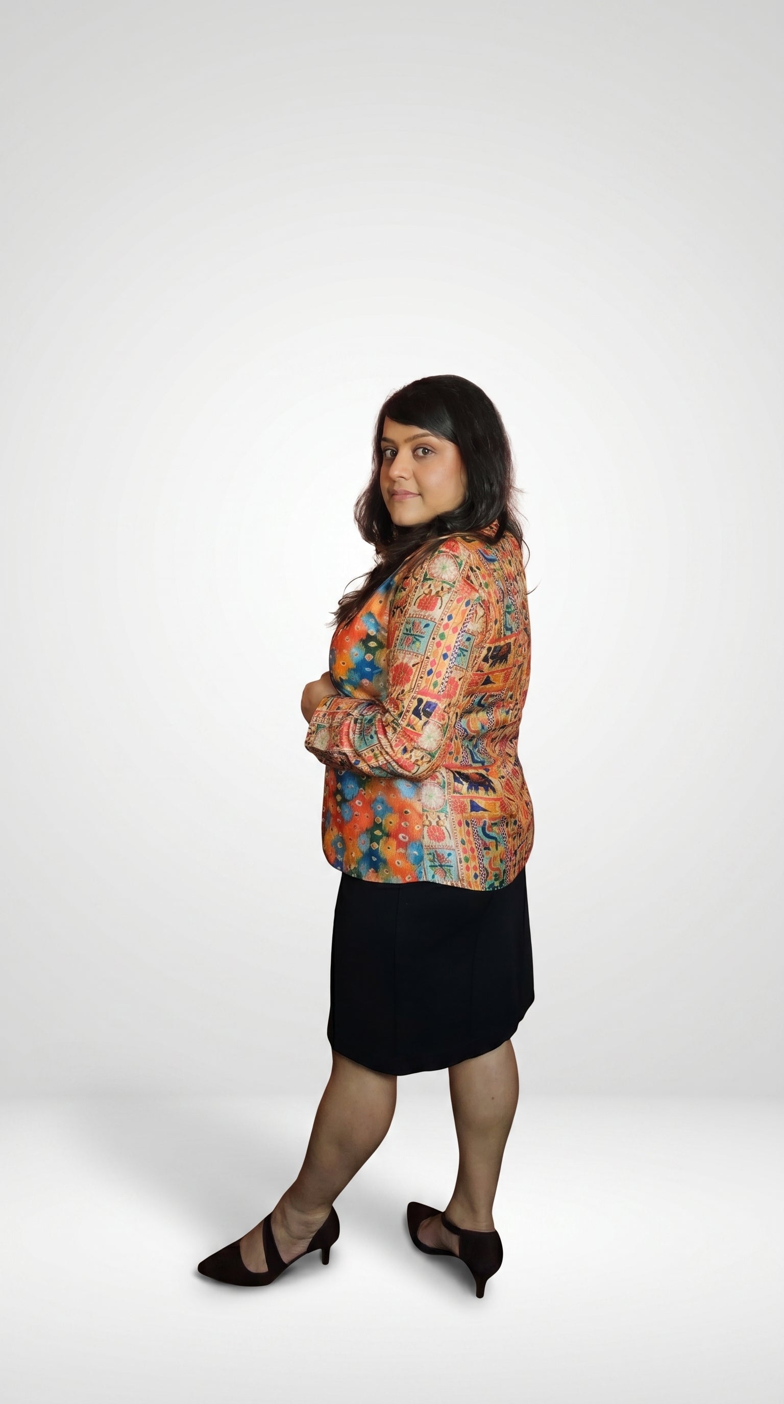 Colorful Handcrafted Dual Printed Blazer for Women – Artisan Printed Jacket