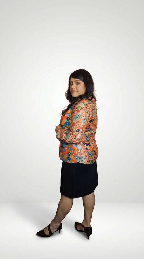 Colorful Handcrafted Dual Printed Blazer for Women – Artisan Printed Jacket
