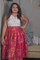Hot Pink Floral A-Line Skirt – Vintage Brocade Midi Skirt