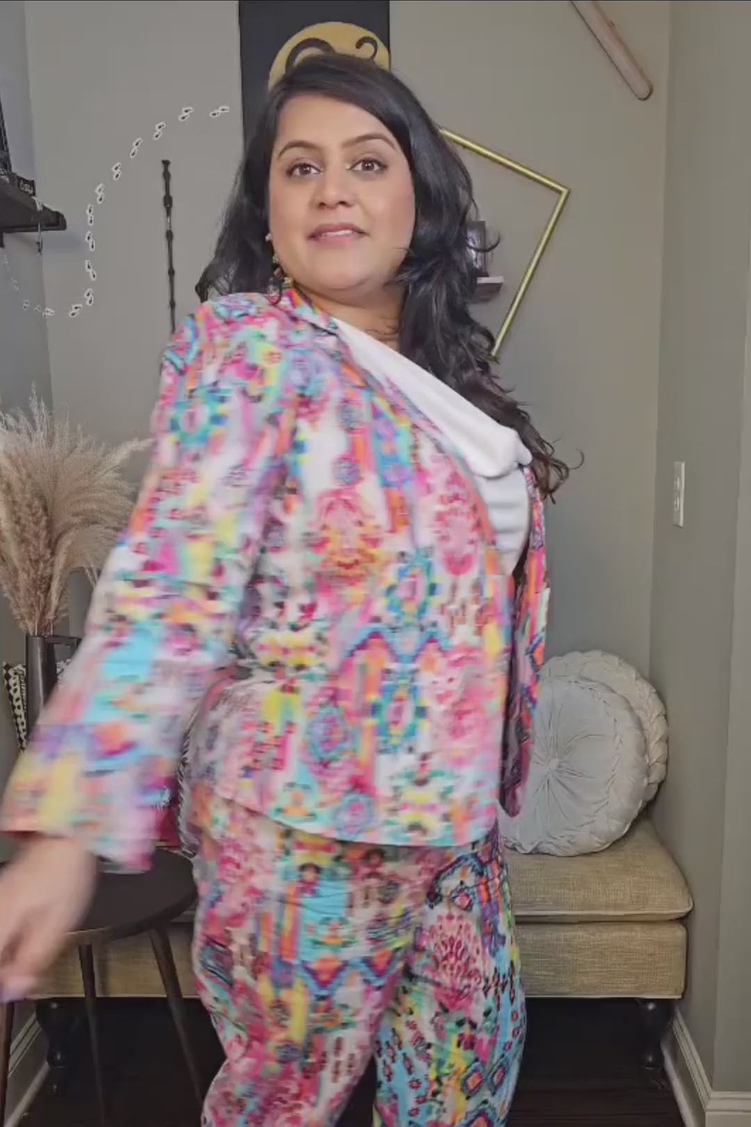 Moroccan Print Co-Ord Set – Blazer & Pants Suit Women - Pink